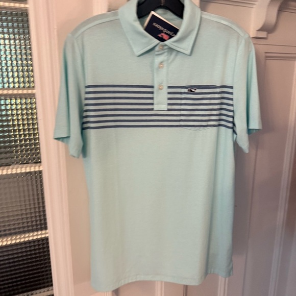 Vineyard Vines  Youth Boy Green W/blue Stripes Pocket Logo Sz XL (18) NWT - Picture 3 of 11